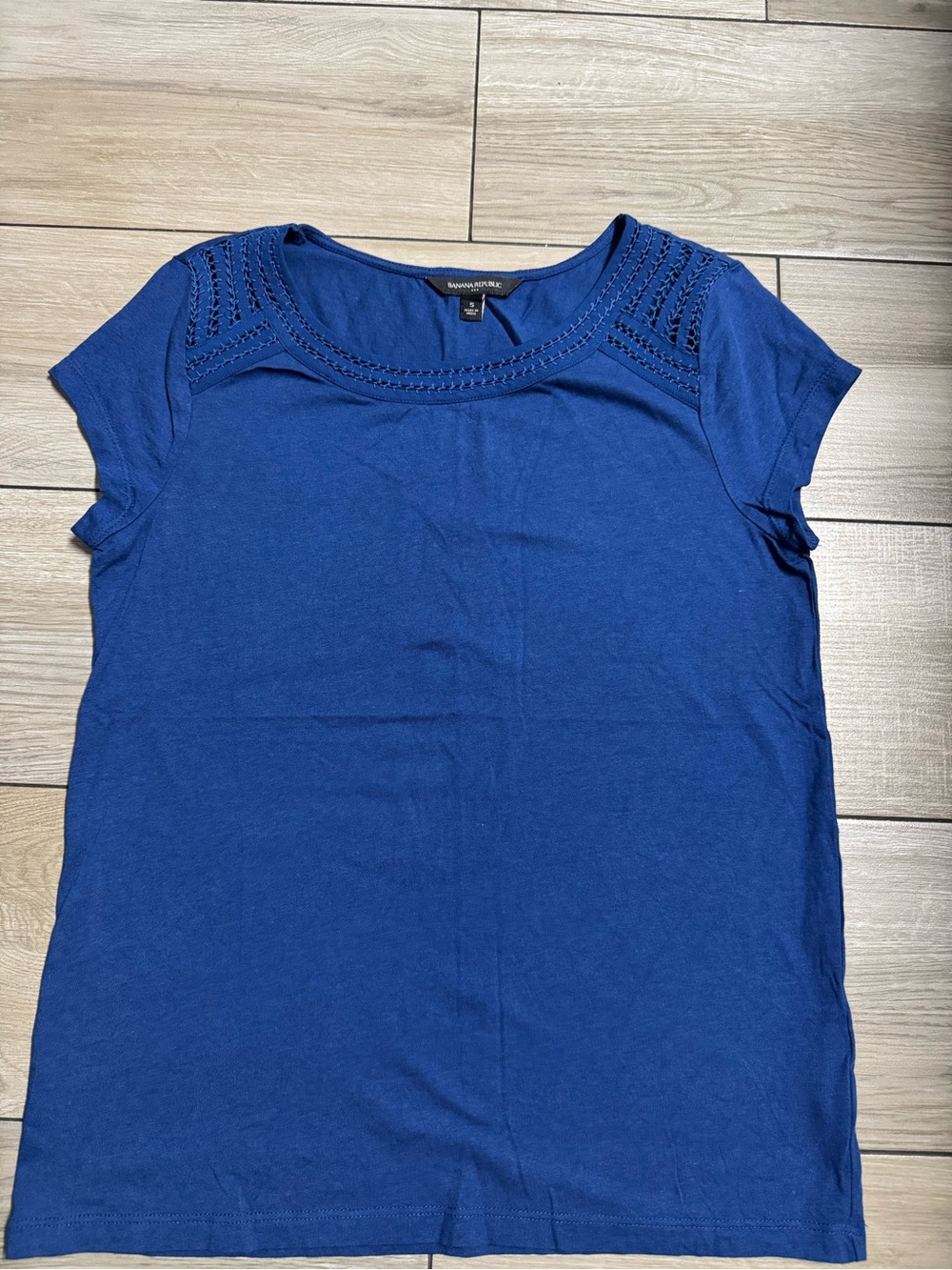 Banana Republic Royal Blue Crochet-Yoke Short Sleeve Tee
